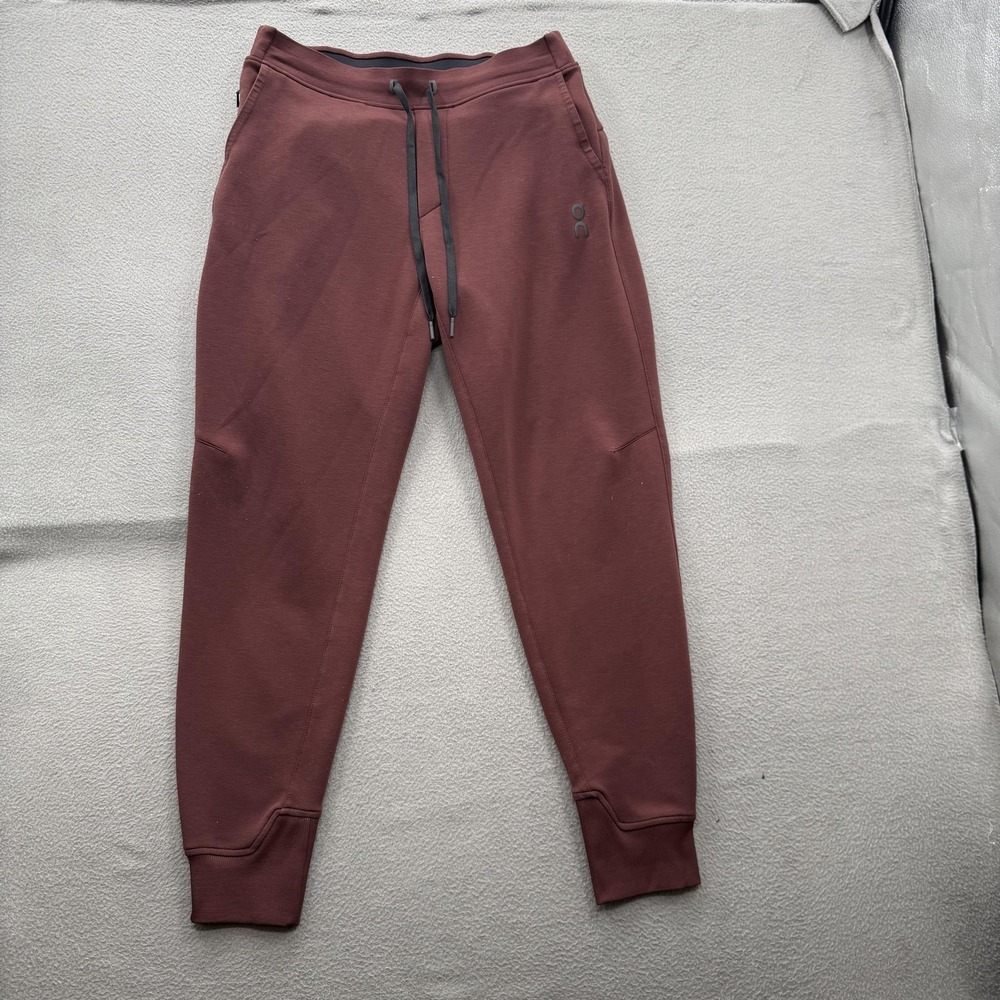 On Running Sweatpants Mens Medium Red Knit Joggers Elastic Waist Zip Pocket